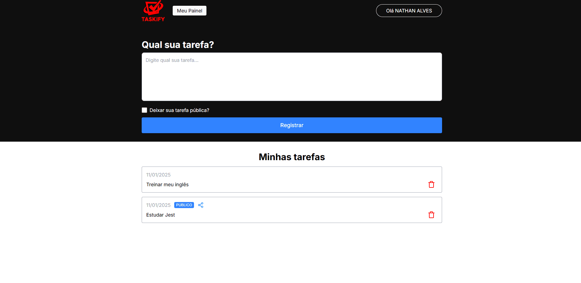 Taskify dashboard preview